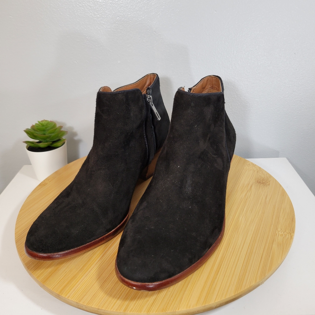 Sam Edelman Petty Black Suede Chunky Heel Essential Every Day Ankle Boots